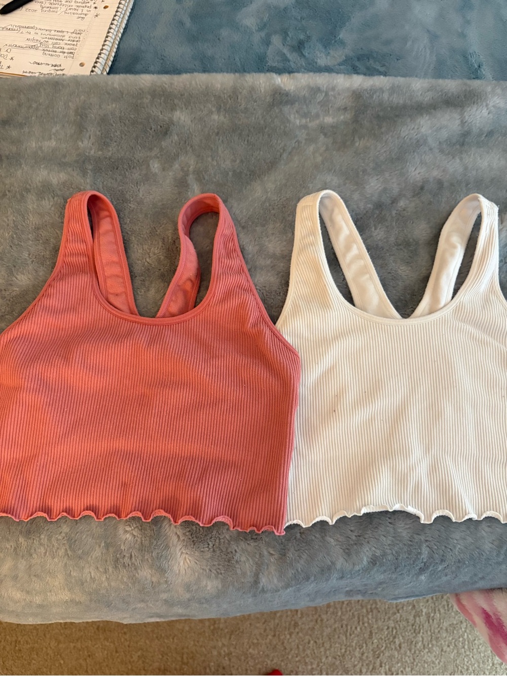 Spiritual Gangster Ribbed Cropped Tank Tops - Coral & White size m/l